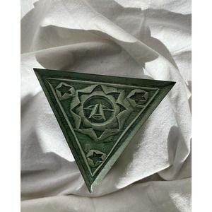 Sun, Moon and Stars Green Wood Carved Lidded Box, Indonesia, celestial, witchy